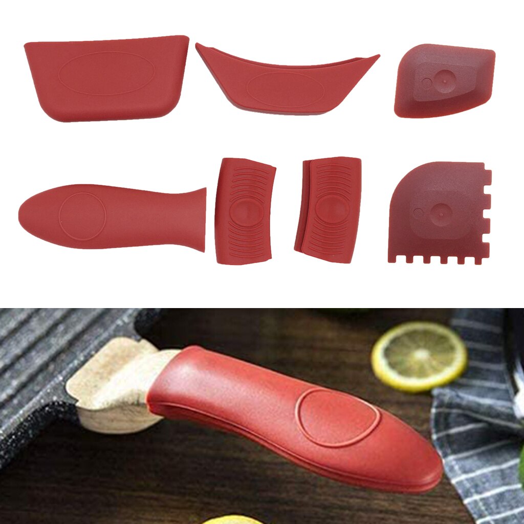 Antislip Siliconen Handvat Houder Kookgerei Pannenlap Gietijzeren Koekenpan Grip Mouwen Cover Potten Pannen Handvat Houders: 7pcs red