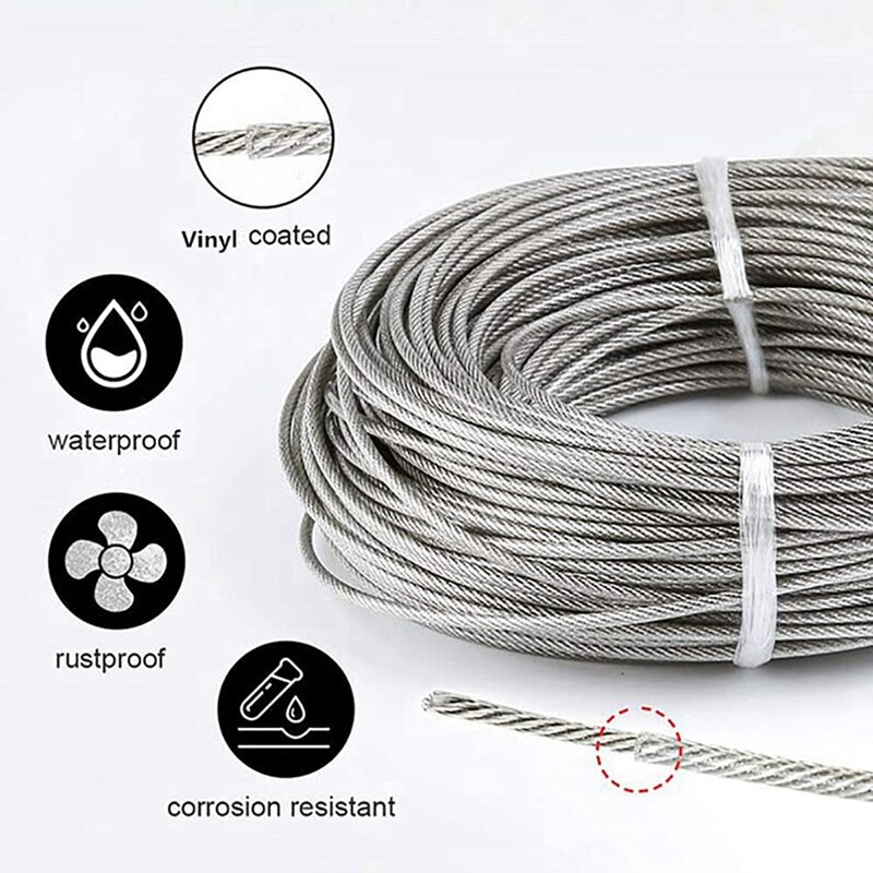 1/16 Wire Rope Kit, Wire Cable, Coated Aircraft Cable, 7X7 Stranded Core Outdoor Light String Suspension Kit