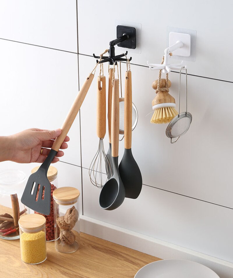 Crochet rotatif de cuisine, support mural de rangement d'ustensiles de cuisine, accessoires d'armoire, organisateur de crochet, support de rangement de cuillères