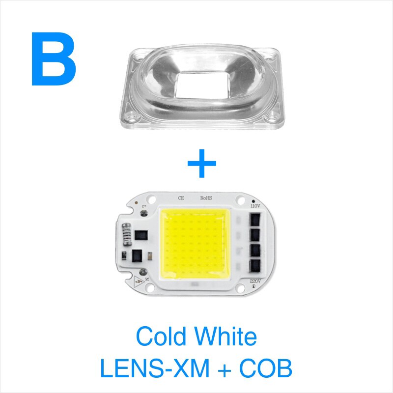 Chip de lámpara LED COB Reflector de lente LED, 50W, 220V, IC inteligente, bricolaje, 90 grados, soporte fijo para Reflector LED, necesita disipador térmico: B Cold White XM