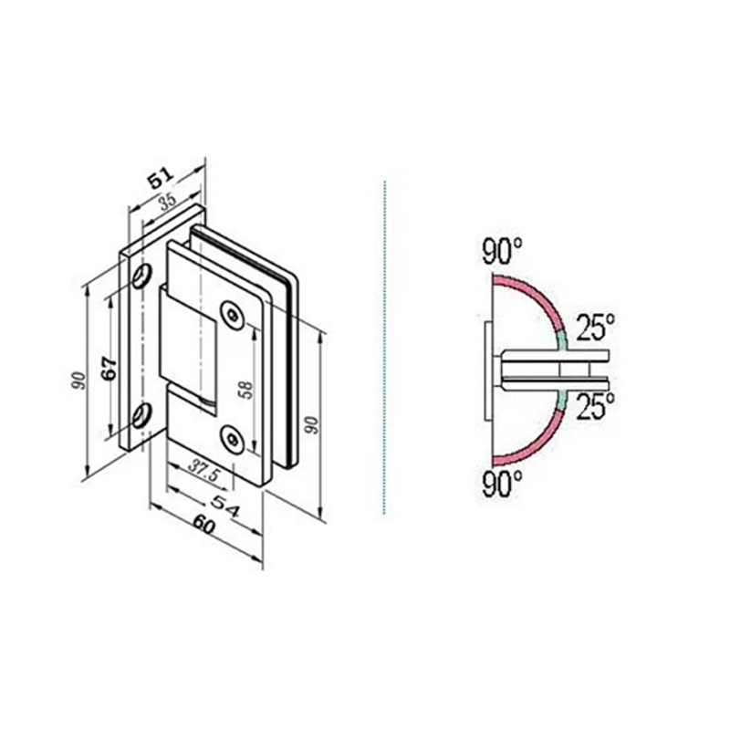 Glass Door Bathrooms Stainless Steel 304 Wall Mount Black Glass Shower Door Hinge (90 Degrees is open)