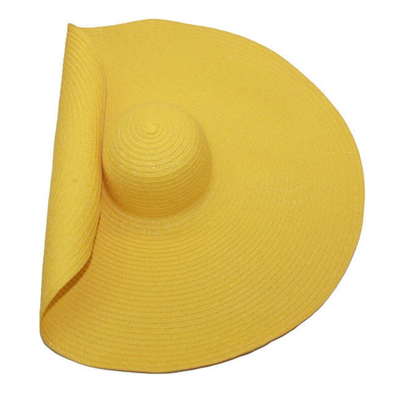 Big Beach Sun Straw Hat 30 40cm Brim 80 100cm Diameter Women Round Protect Travel Caps Foldable Super Large Straw Hat: yellow / adult size--70cm