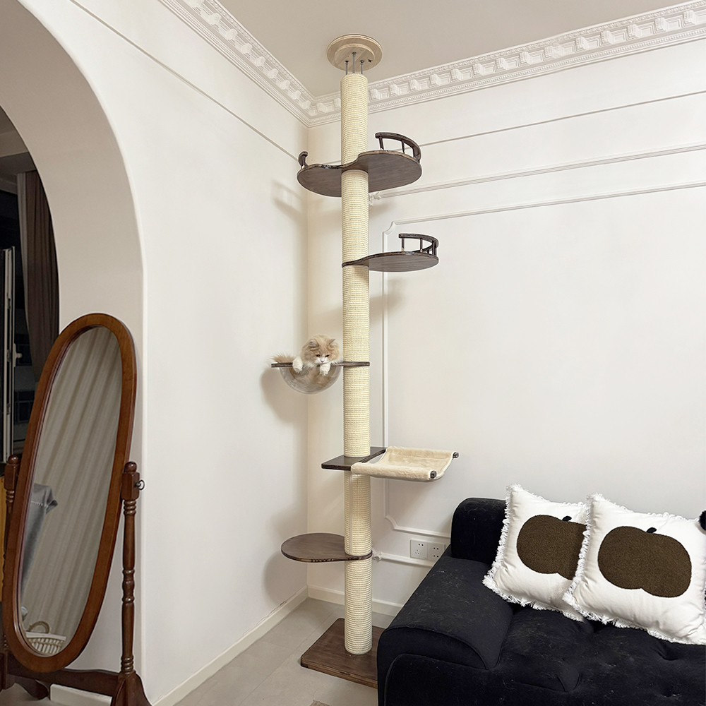 Cat climbing frame Pillars of Babel Floor to Ceiling Cat Tree Tower Multi-Level Condo Post Pad for Cat playing climbing