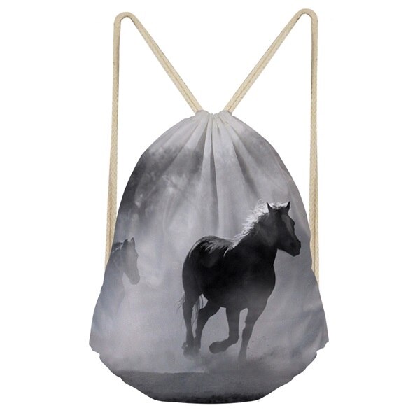 FORUDESIGNS Cool 3D Crazy Horse Print Woman Man Drawstrings Bags Beach Travel Sack Bags Casual Softback Student Backpack: CC4374Z3