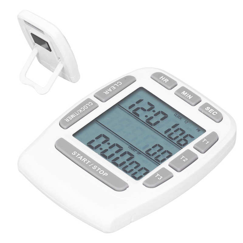 Triple minuterie horloge compte à rebours 4.0x4.4cm écran LCD multifonction blanc batterie intégrée