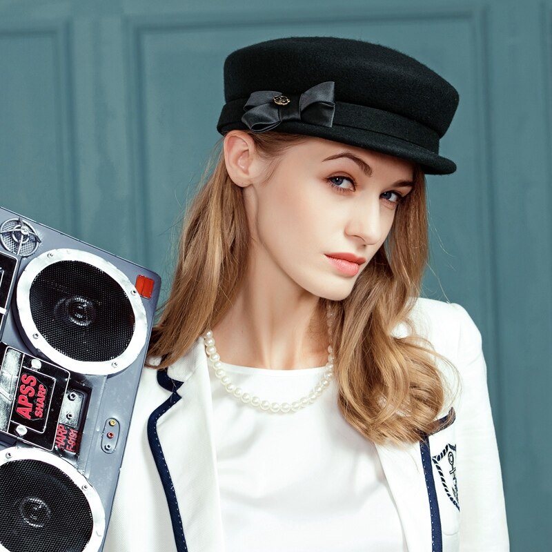 Winter All-match Wool Hat and Black Army Cap Female Leisure Hat Lady Wool Beret Cap B-7445