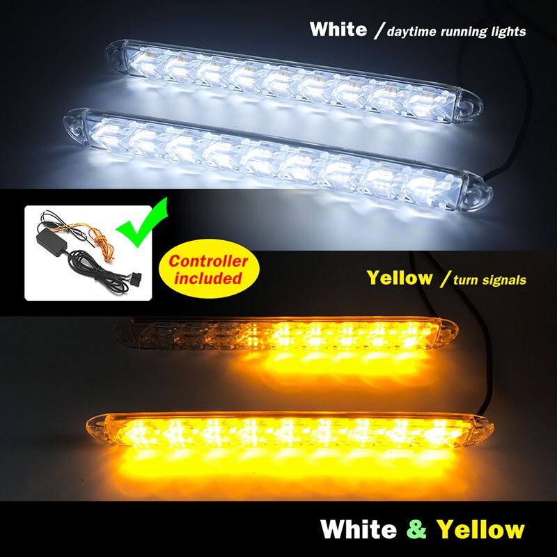 2 STUKS DRL Strips Richtingaanwijzers Remlichten Rood/Wit Flow Sequential Geel Amber DC 12 V Waterdicht externe Licht: 18cm 6LED / White and Yellow