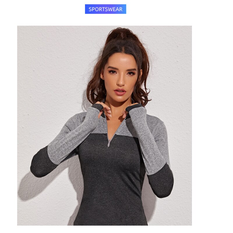 Women outdoor splicing half zipper running jacket stand collar Sweatshirt tight yoga fitness training breathable clothin