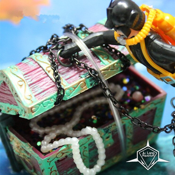 Action Aquarium Ornament, Live-Action Aerating Fish Tank Decorations, Undersea Treasure Chest and Diver Action Ornament