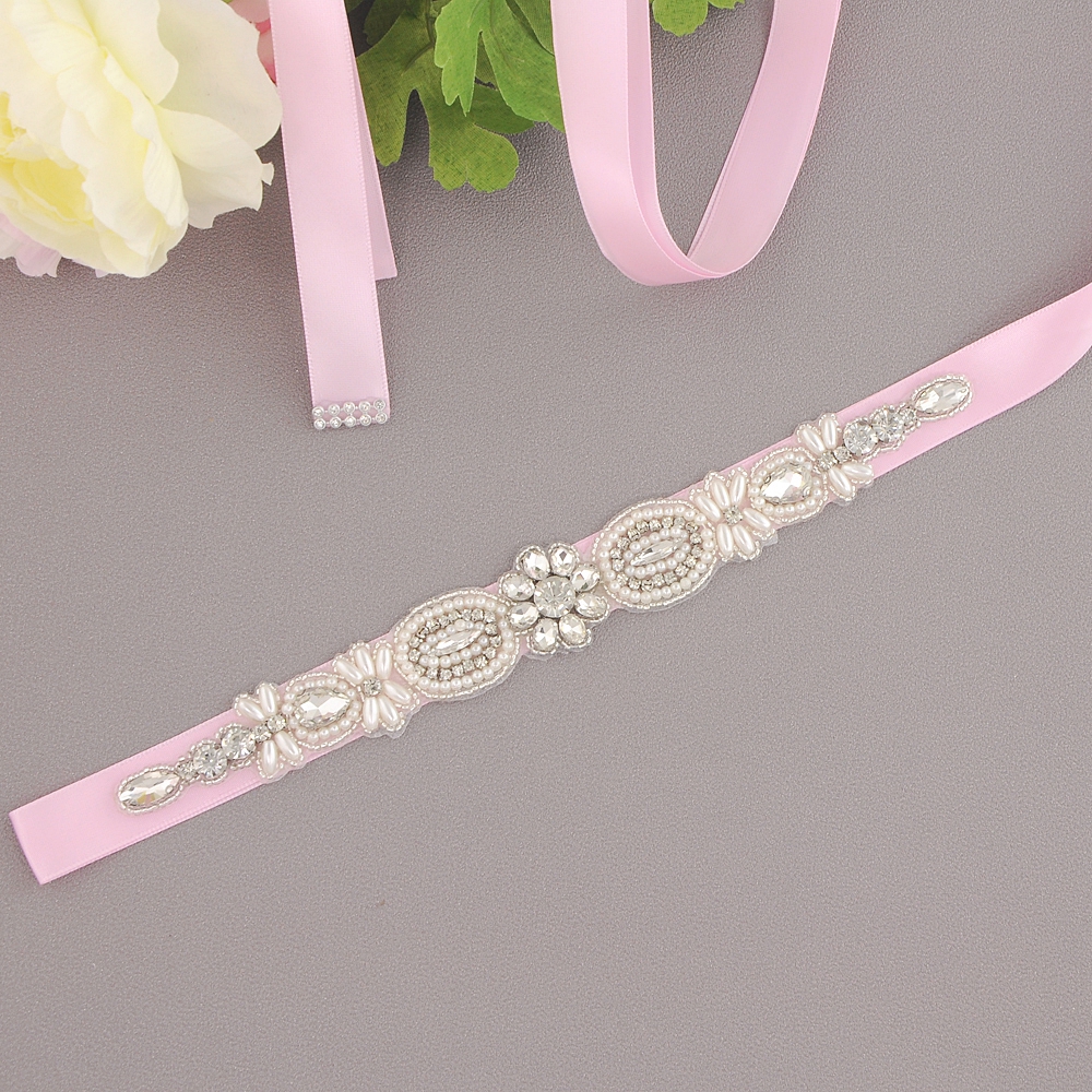 ZMS43 Rhinestone Belt Wedding Belt Evening Dress Belt Bridal Belt Bridesmaid Sash Sparkly Belt Belt for Evening Party Prom Gown: pink
