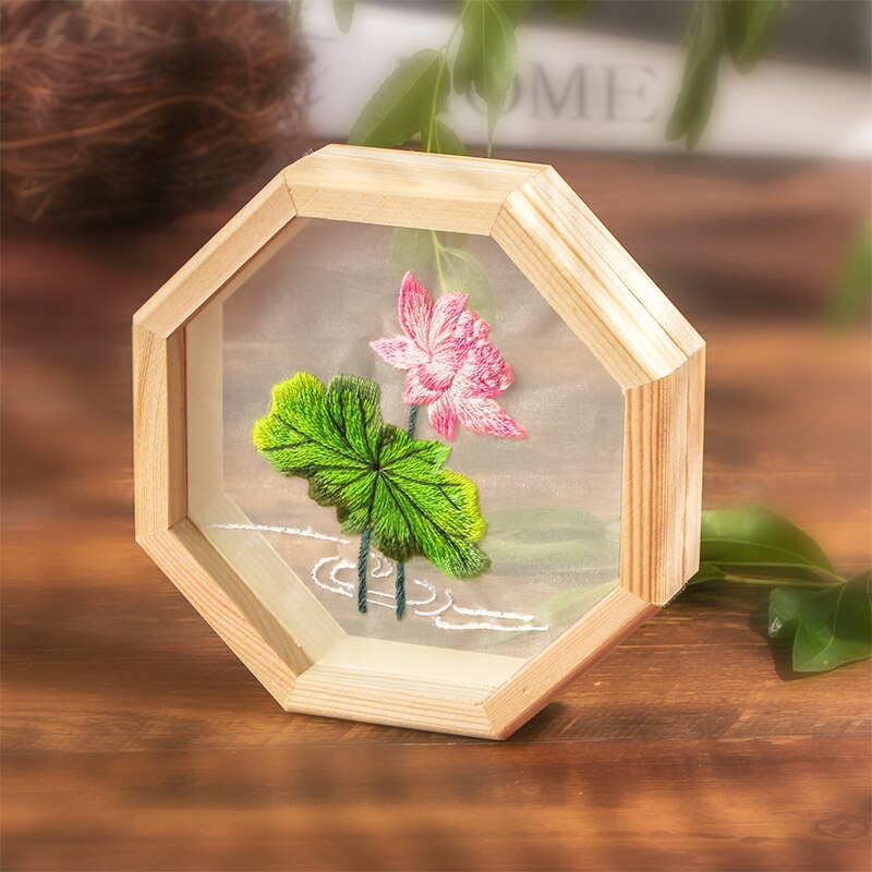Organza Flower Embroidery Kits Plant Handmade Needlework Hoop Cross Stitching for Beginner with Frame Art Craft Home Decor