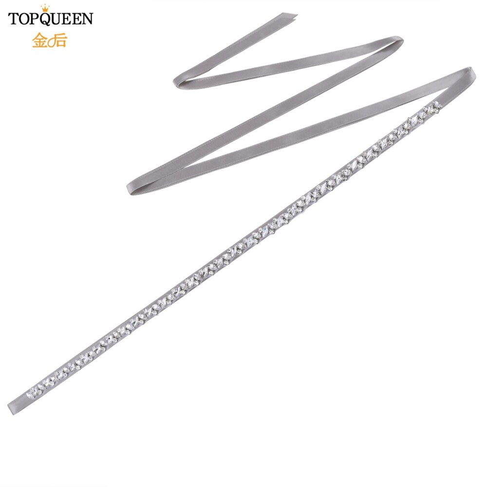 Topqueen S404 Zilveren Steentjes Riem Bruids Trouwjurk Accessoires Vrouwen Diamonds Party Gown Avond Sash Kleding Applicaties: Gray ribbon