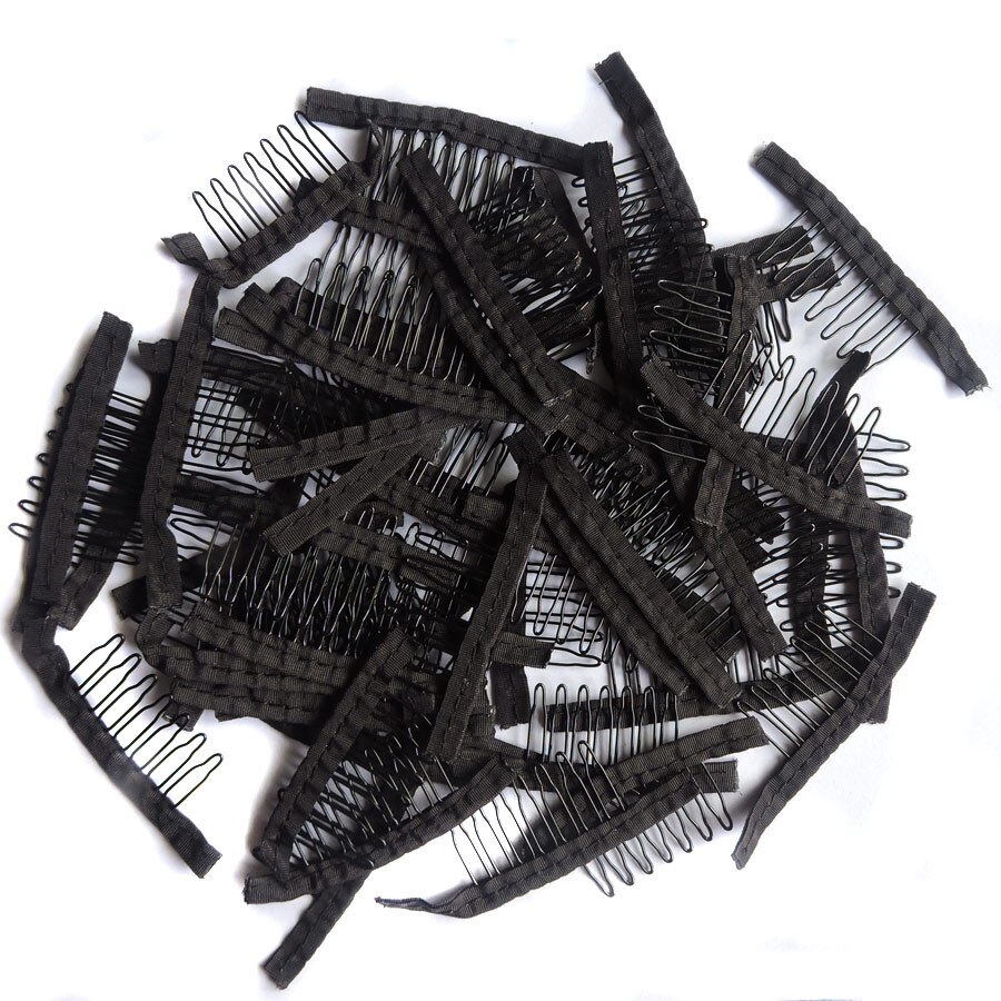 50Pcs-100 Stks/zak Zwart Kant Pruik Clips Staal Tand Polyester Duurzaam Doek Pruik Kammen Voor Haarstukje Caps Pruik accessoires Gereedschap: Black 50pcs 1bag