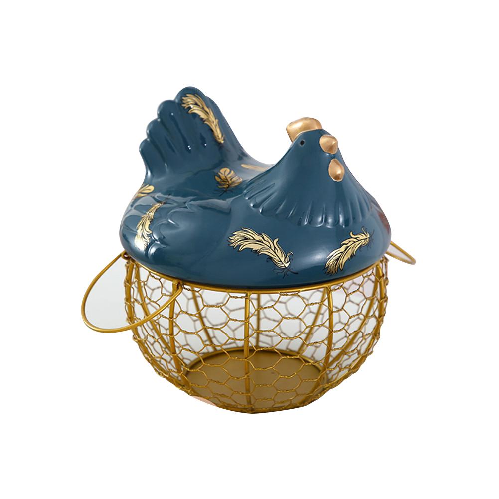 Metal Wire Egg Storage Basket With Ceramic Chicken Durable Large Capacity Top Handles Fruit Snacks Organizer Kitchen Decoration: 03