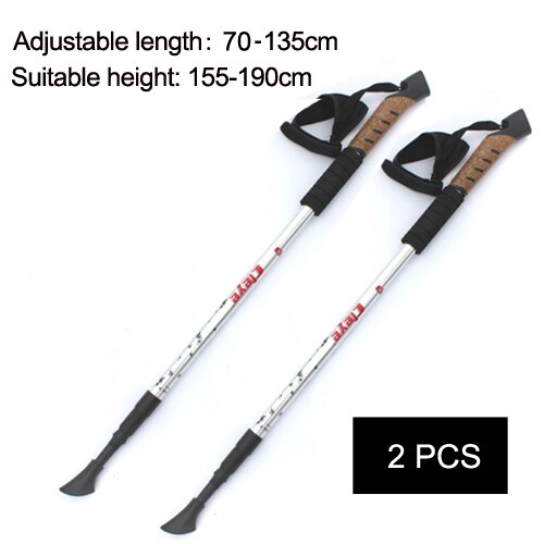 1/ 2 stk stavgangstaver teleskopiske stafettpinner trekkingstaver ultra turstaver med gummispisser justerbare bånd: 2 stk hvit