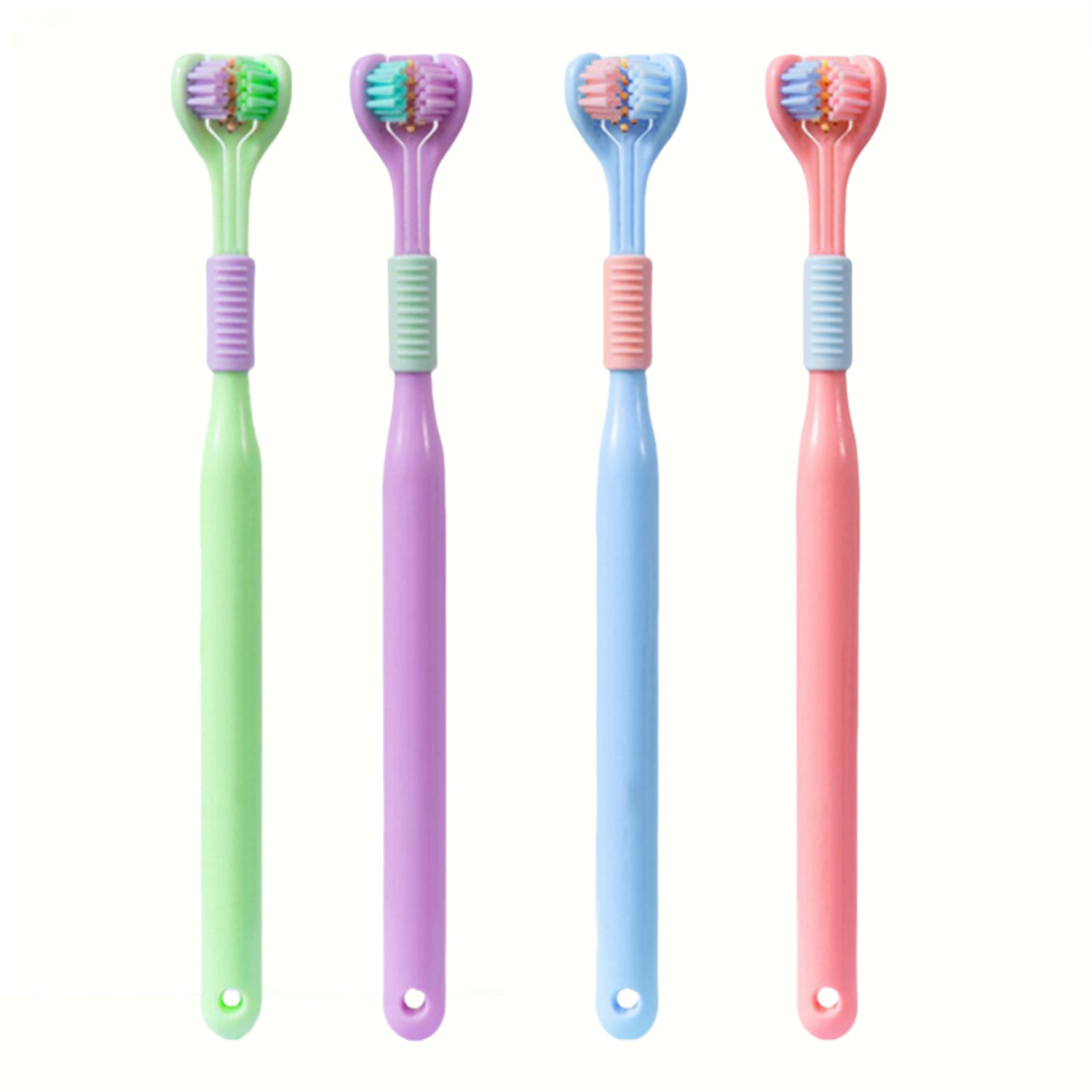 Cepillo de dientes de 3 lados de cerdas suaves, limpieza suave, cepillo de dientes para adultos para el cuidado completo de las encías, sensorial para autismo, herramienta de salud bucal, 4 Uds.: Azul
