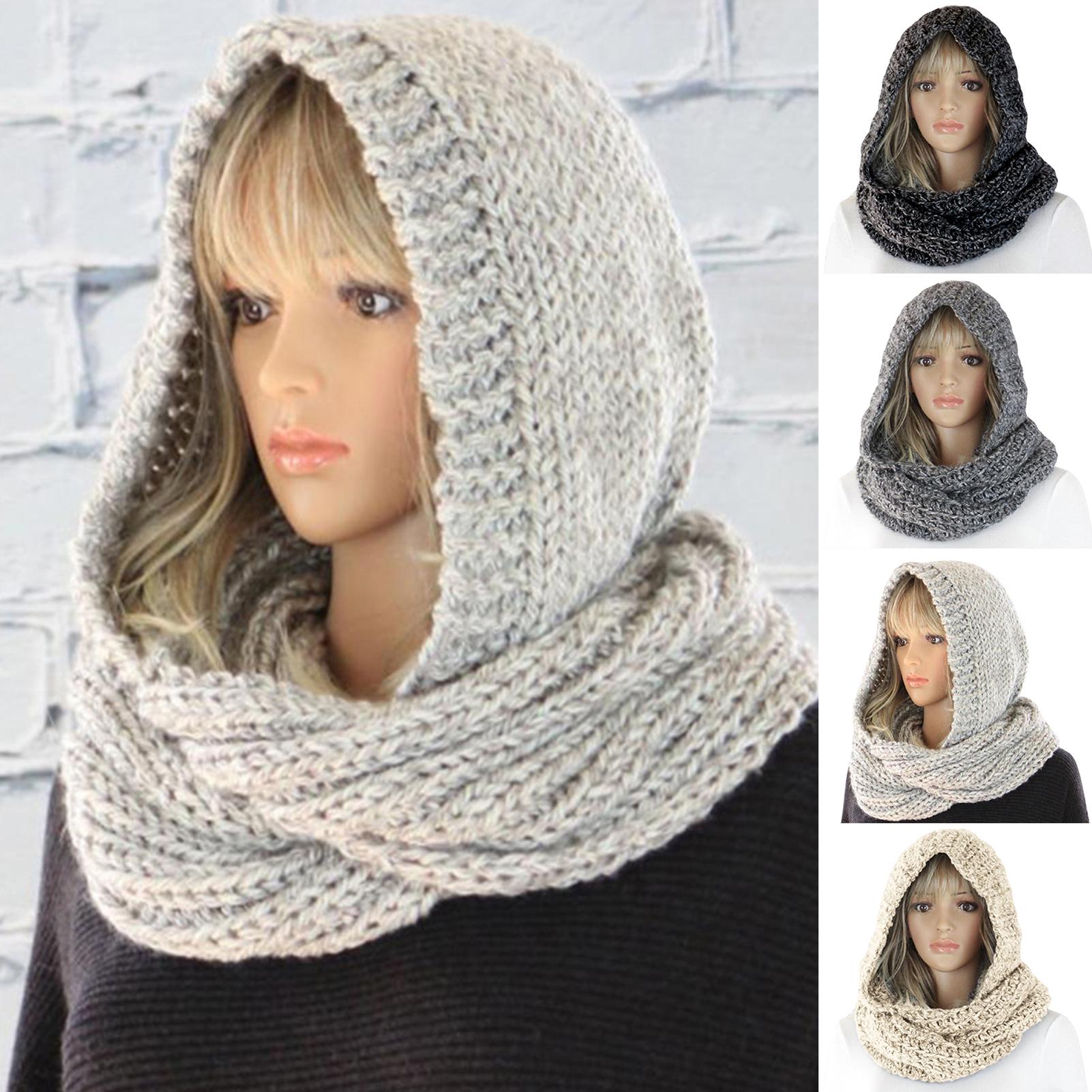 Autumn Winter Women Outdoor Thick Warm Keeping Solid Color Knitted Hooded scarves women