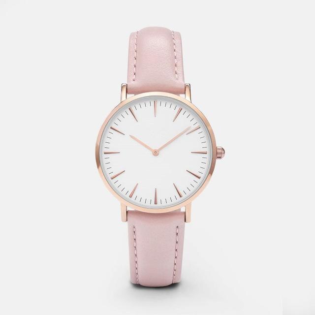 Mode Eenvoudige Lederen Dames Horloge Dames Mode Casual Wear Quartz Horloge Dames Klok Montre Femme Relojes Mujerwatch: Pink-A