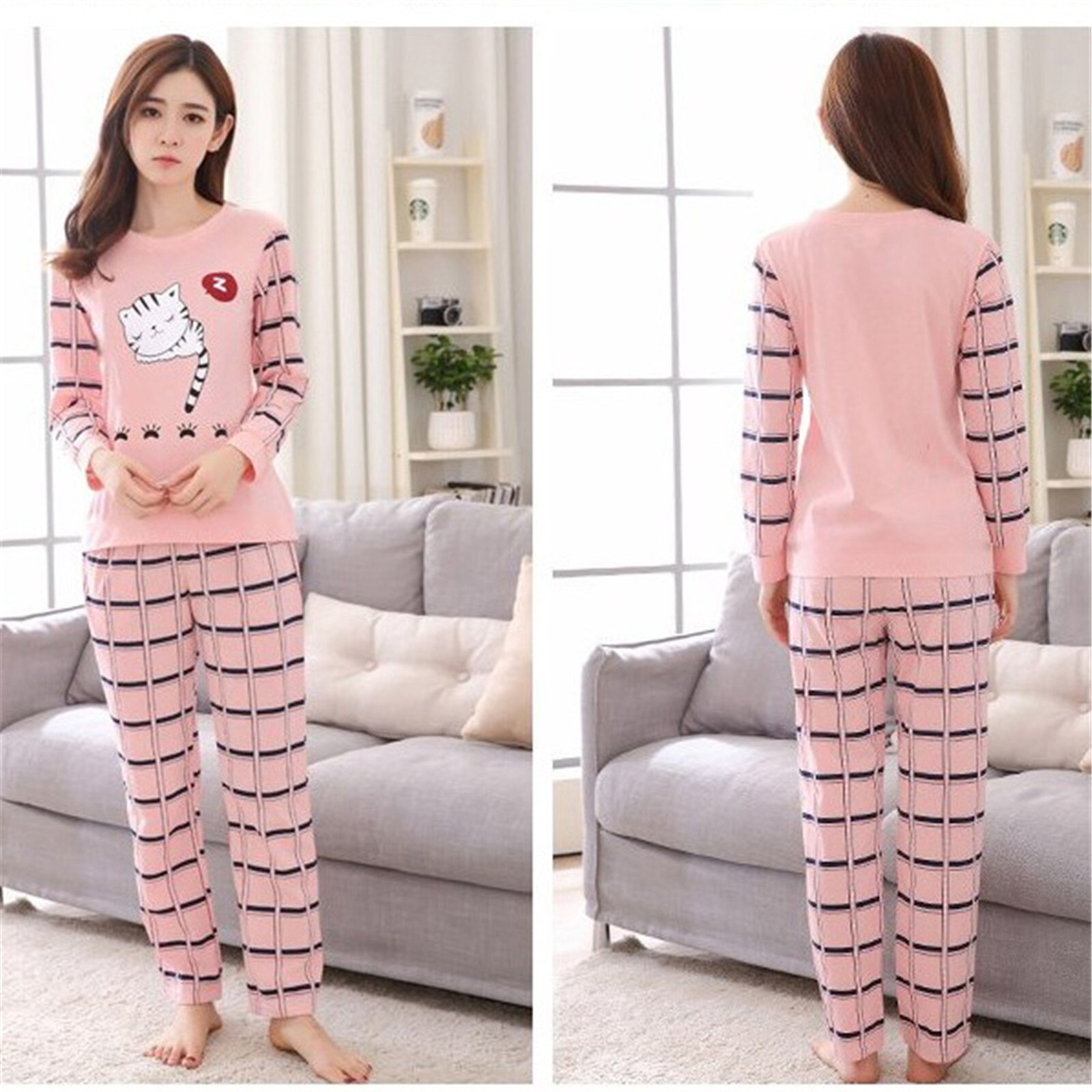 Autumn Winter Lady Women Pajamas Set Cartoon Nightwear Girl Sleepwear Long Pyjamas Suit Female Clothing Set Home Service