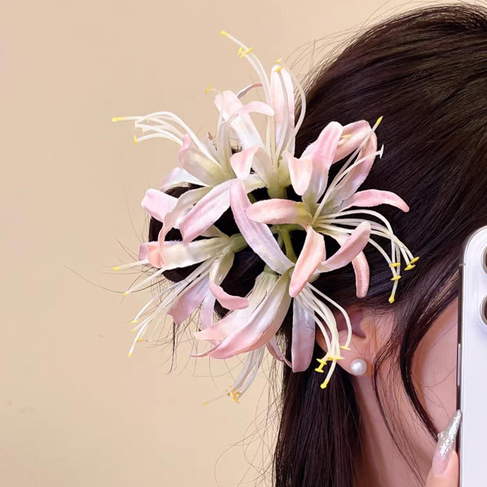 Red Spider Lily Hairpin Hair Accessories Big Flower Duckbill Clip Beach Bangs Side Clip Blue Simulation Flower Hairpins