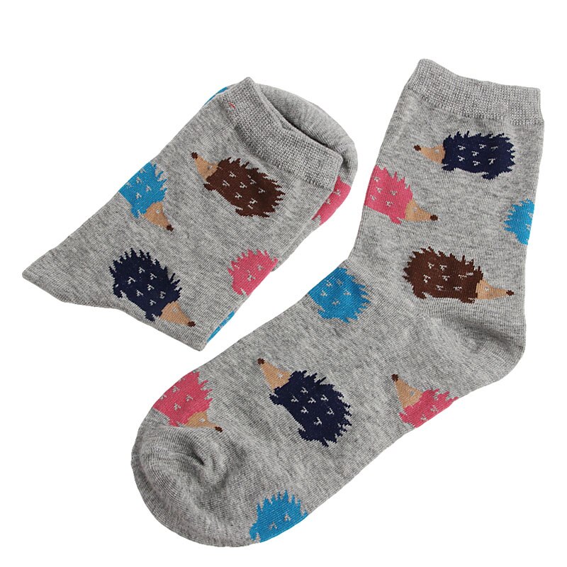 Calcetines cálidos de algodón suave para mujer, medias casuales de 5 colores con dibujos de animales, erizo, invierno, 1 par: Gray