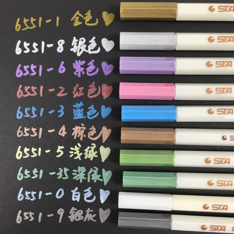 10 Kleuren Metallic Marker Pen Gekleurde Inkt Pen Diy Tekening Aquarel Art Marker Pen Voor Fotoalbum Briefpapier Schoolbenodigdheden