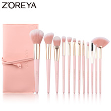 ZOREYA 12 stuks Professionele Make-Up Kwasten Super Soft Synthetisch Haar Roze Handvat Make Up Brush Blending Concealer Lip Beauty Tools