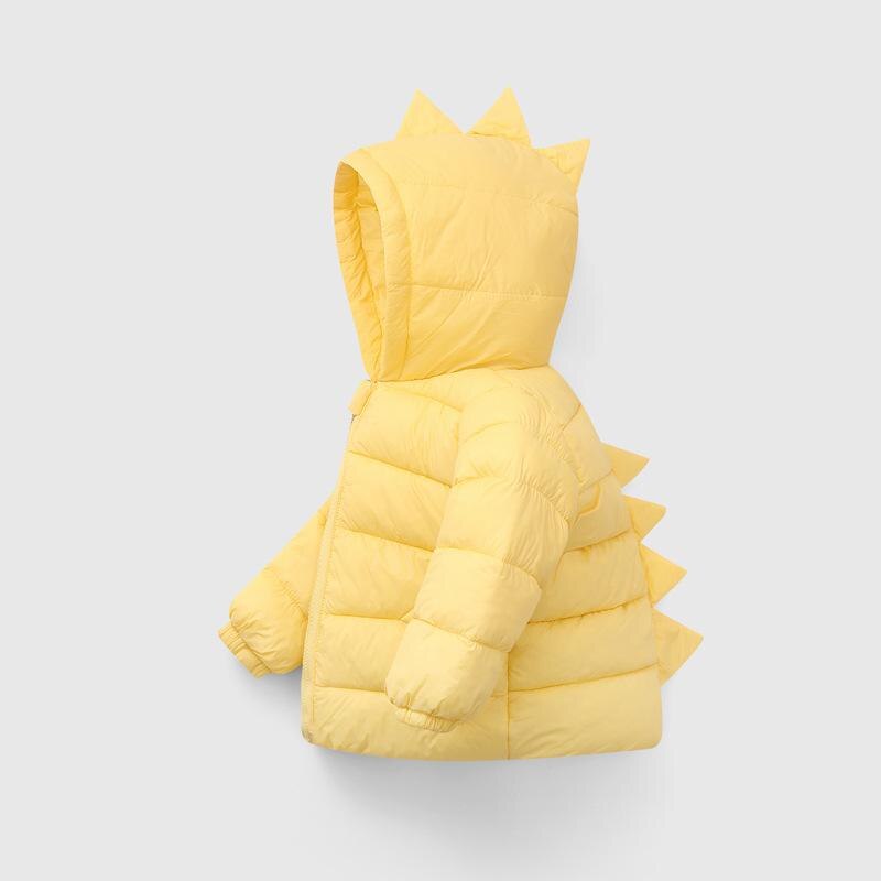 Winter Kinderen Beneden Gewatteerde Jas Leuke Cartoon Dinosaurus Vorm Meisjes Warm Katoenen Jas Jongens Hooded Snoep-Gekleurde bovenstukken: YELLOW