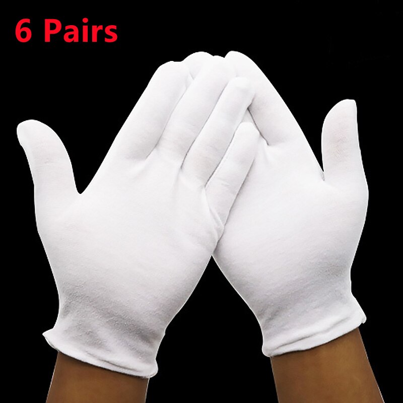 24PCS Weiß Baumwolle Handschuhe Neue Volle Finger Für Männer Frauen Arbeits Etikette Kellner/Treiber/Schmuck/Arbeiter handschuhe Schweiß Handschuhe: White 6 Pairs / XL