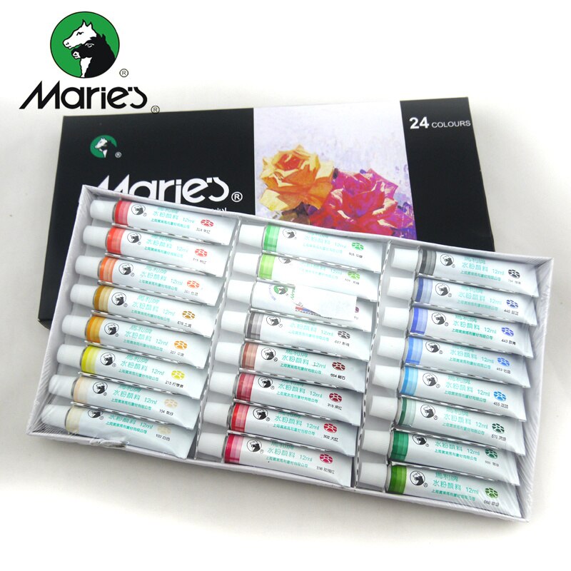 Marie's Gouache Paint Set 12/18/24/36 Colors 12ML Pigment Children Students Portable Sketch