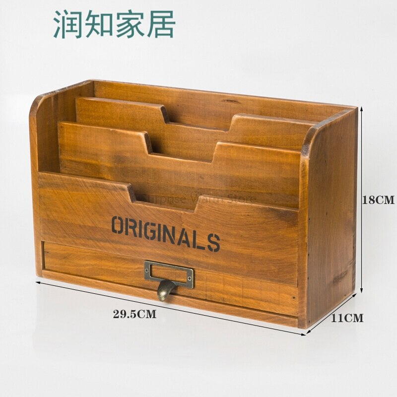 Solid wood retro storage cabinet newspaper books magazine box newspaper rack folder with drawer: Default Title