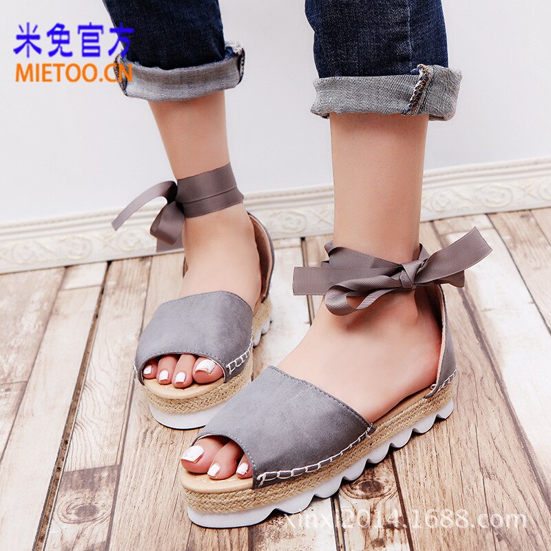 Sandalias planas a la con plataforma y correa en el tobillo sandalias de gladiador de Punta abierta con cordones casuales chanclas Roma verano Zapatos femeninos