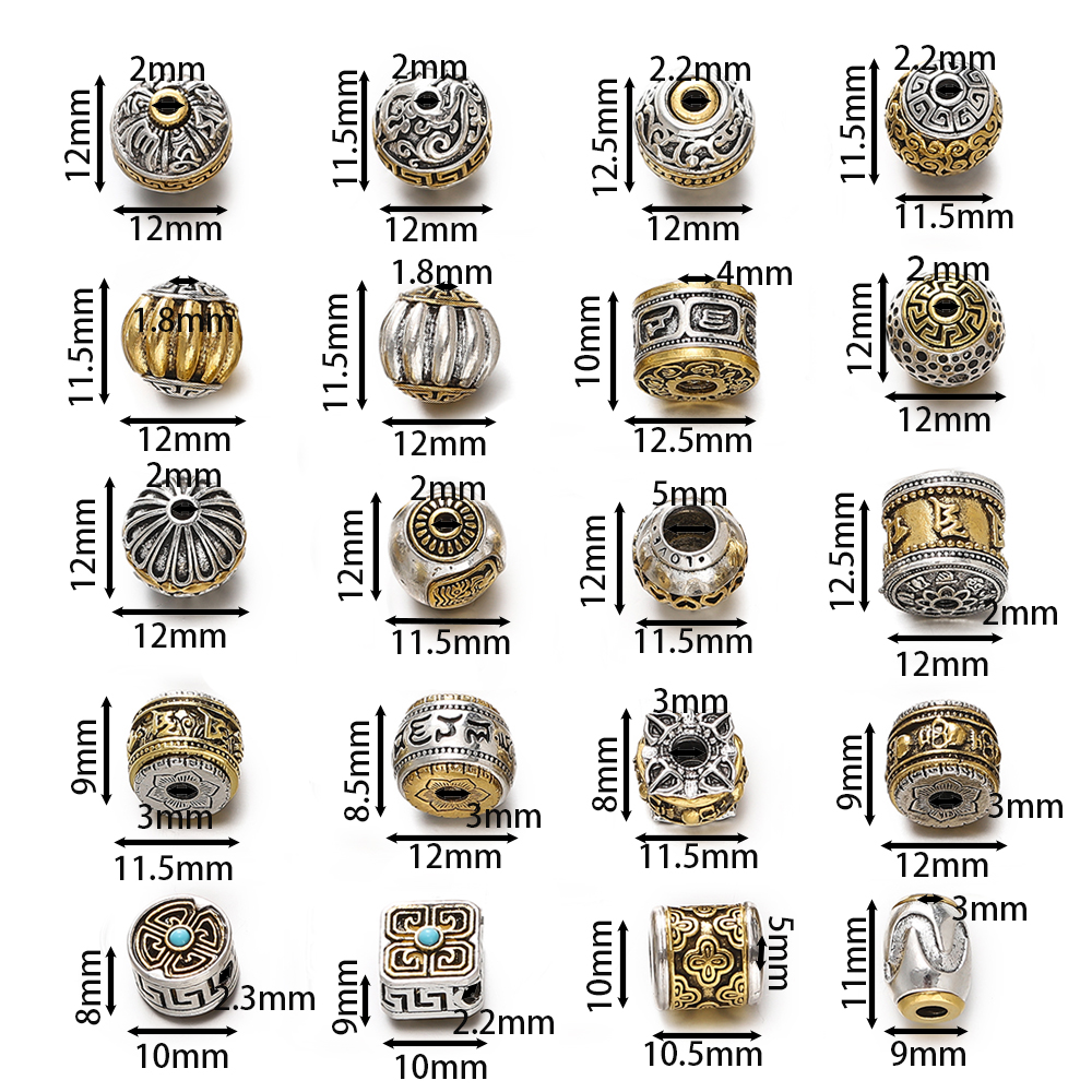 5 unids/lote cilindro redondo budista nepalí tibetano Color plata/oro cuentas sueltas de Metal para fabricación de joyería DIY pulsera