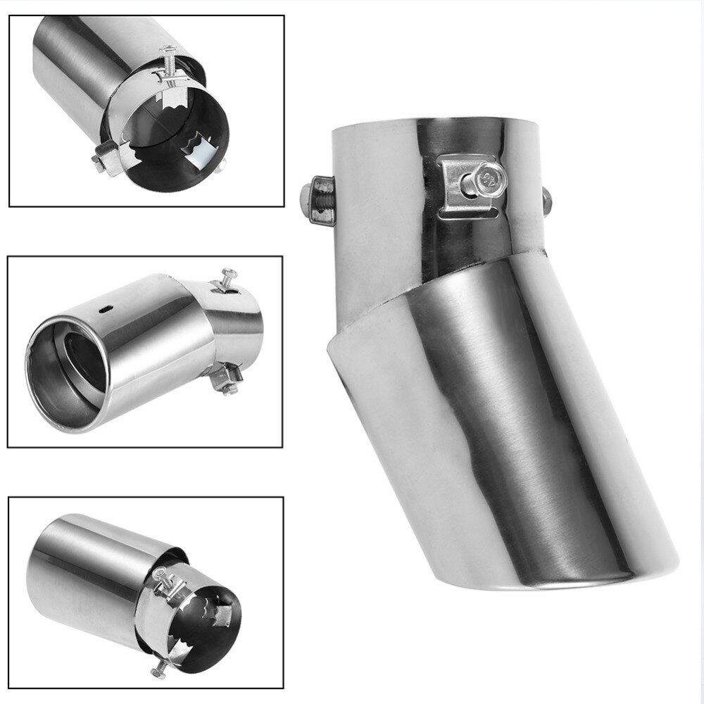 1pcs Rear Round Chrome Stainless Steel Auto Exhaust Muffler Tail Pipe Tailpipe Universal
