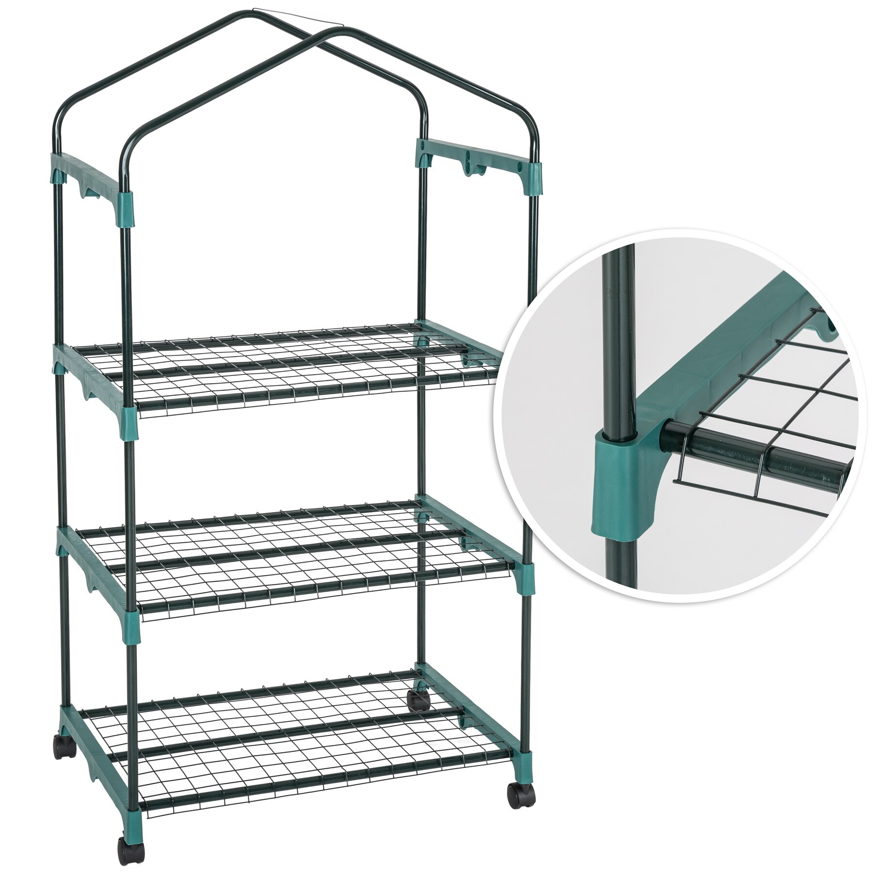 Tectake Invernadero con 3 estantes 69x49x125 cm - invernadero de jardín para frutas y verduras, invernadero con estructura de acero y entrada enrollable, protección contra viento y lluvia, invernáculo para terraza con