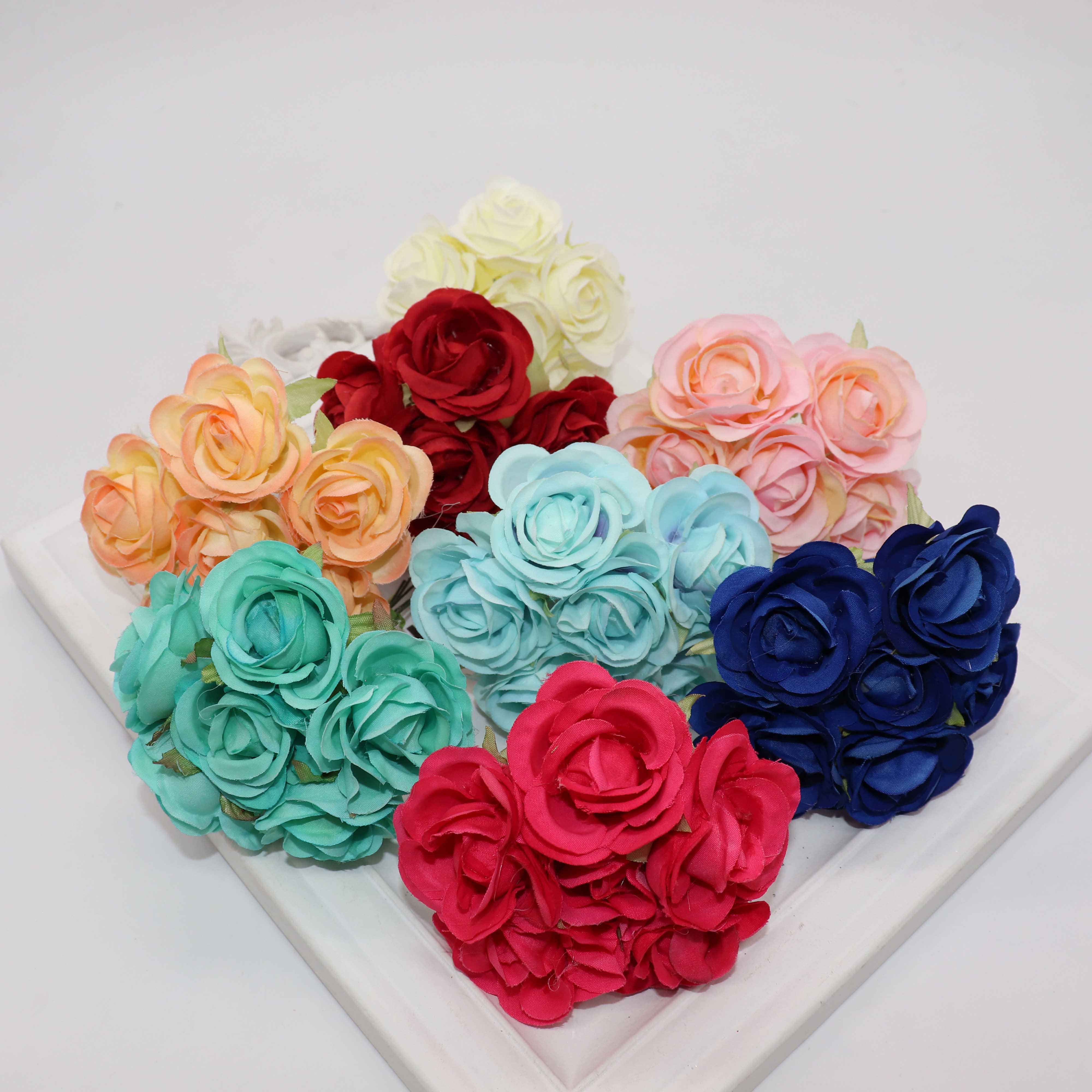 6 stuks kunstbloemen zijden roos boeket bruiloft home party decoratie DIY bloem muur plakboek geschenkdoos ambachten
