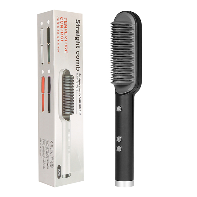Multifunctional Hair Straightener Brush 2 In 1 Heating Hair Comb Brush Anti-Scald Iron Straightening Brush Styler Tools: Black with Box