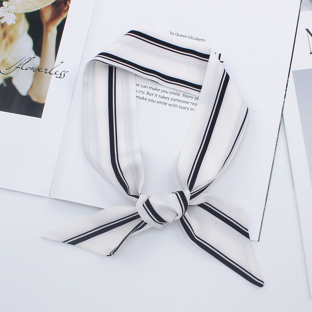90cm*5cm Long Small Thin Stripe Print Skinny Scarf Luxury Brand Silk Scarf Women Bag Head Scarves For Ladies Tie