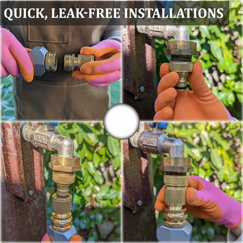 Brass Water Hose Quick Connect Fittings, Release Hose Connector, Fit for 3/4" Gardening Hoses, Garden Hose Quick Disconnect Set