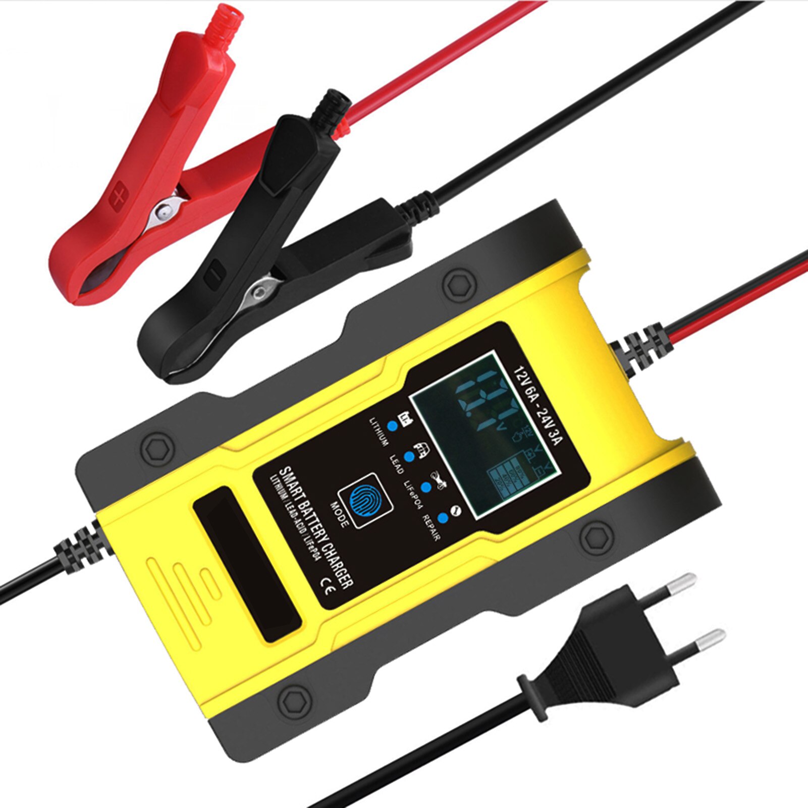 12V 6A Full Automatic Battery-chargers Digital LCD Display Car Battery Chargers 7-Stages Charging Power Puls Repair Chargers: EU plug