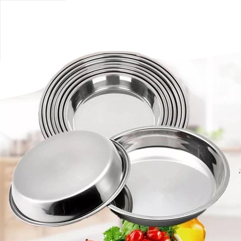 Plato redondo plano no magnético de acero inoxidable plato portátil plato para fruta pastel bandeja para hornear (24CM/26CM/28CM/30CM, Plata)