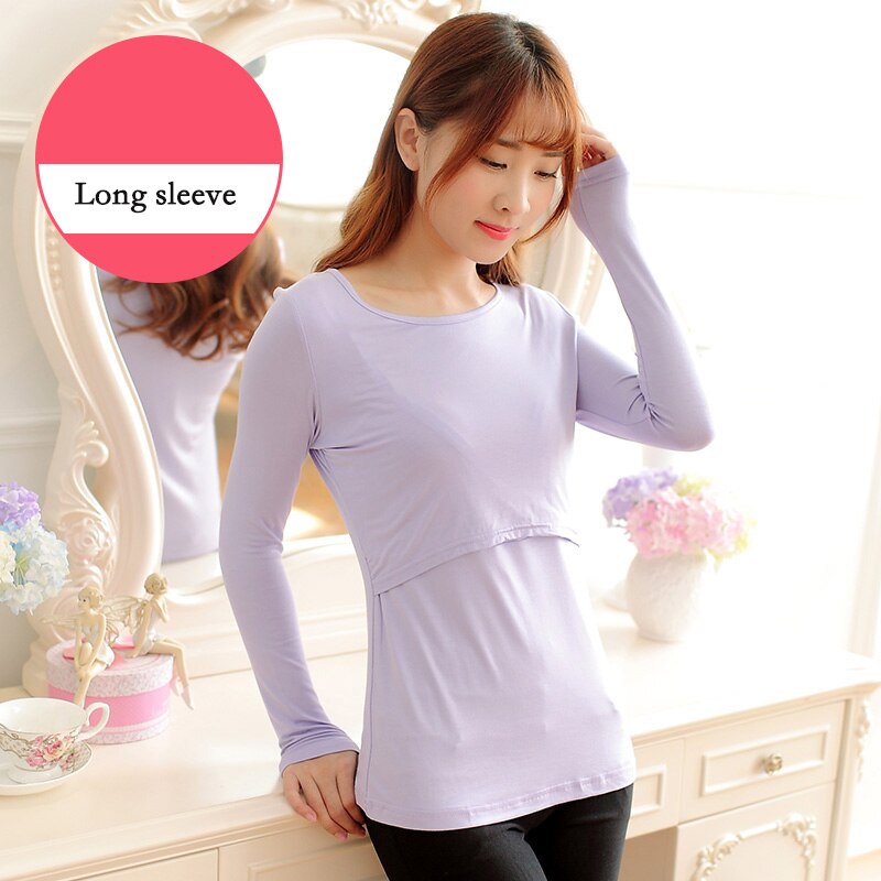 Borstvoeding Tops Uit Mode Herfst Lange Mouwen T-Shirts Voeden Kleren Herfst En Winter Dieptepunt Shirt Herfst Kleding: Paars