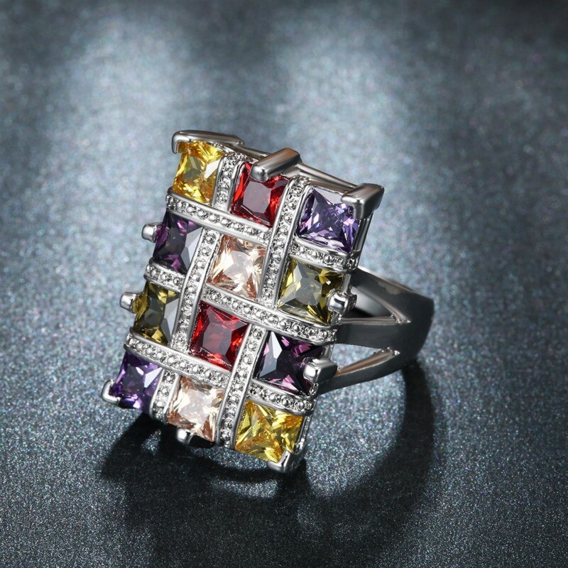 Multicolor Prinses Crystal Ring Voor Vrouwen Anel Trouwringen Regenboog Kleur Steen Ring Anillo Sieraden Party Rings