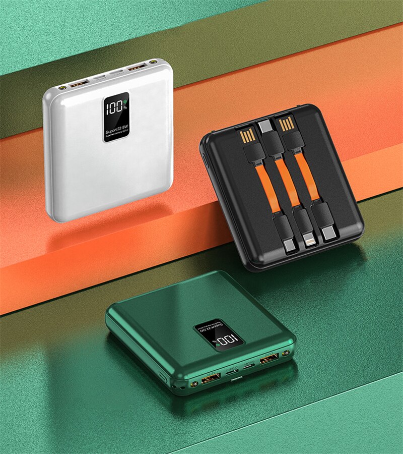 20000 mah mini-powerbank 22.5w schnellladefunktion, inklusive usb-typ-c-kabel, kompatibel mit iphone, huawei, samsung und xiaomi.