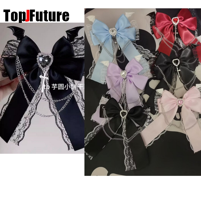 Gothic dark punk Subculture Abi y2k Millennium Girl lovely Little Devil cross Pendant Chain Lace hairgrips Hairpin clip 