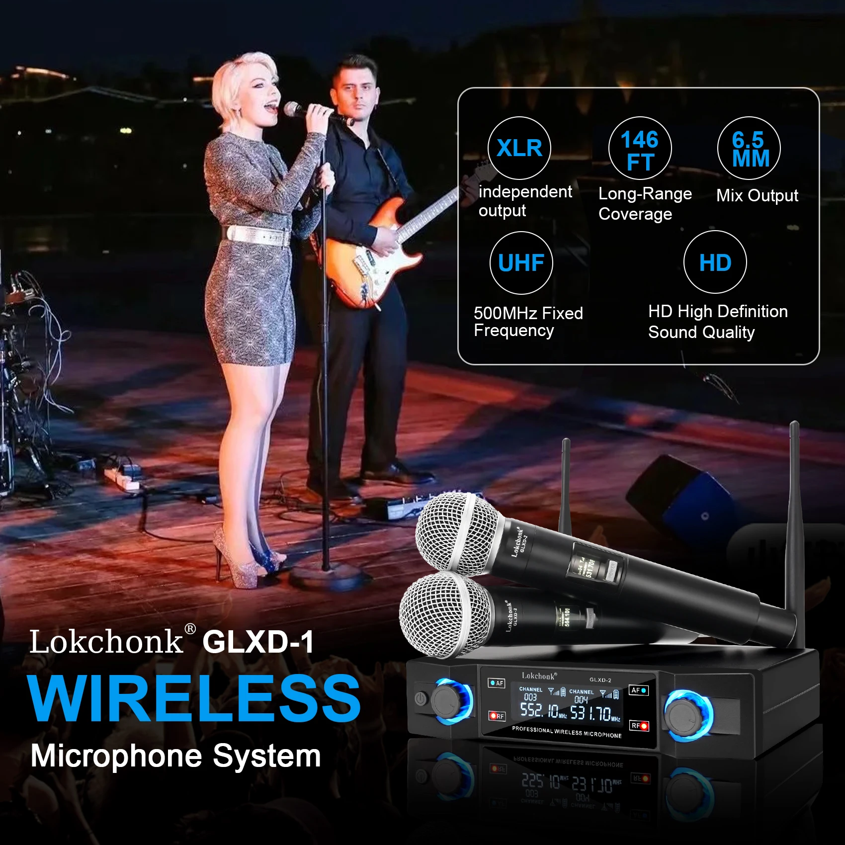 GLXD2 Wireless Microphone system Dual Channel UHF Fixed Frequency Cordless Handheld Dynamic Mic For Karaoke Party