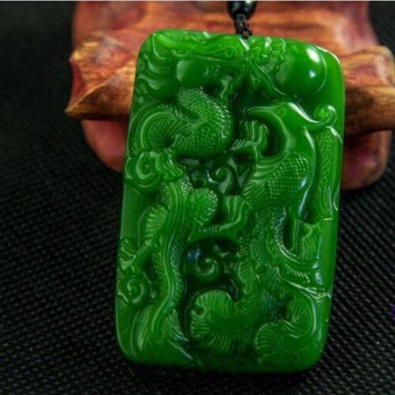 Natural Green Hand Carved Longfeng Jade Pendant Jewelry Men&#39;s and Women&#39;s Longfeng Chengxiang Necklace