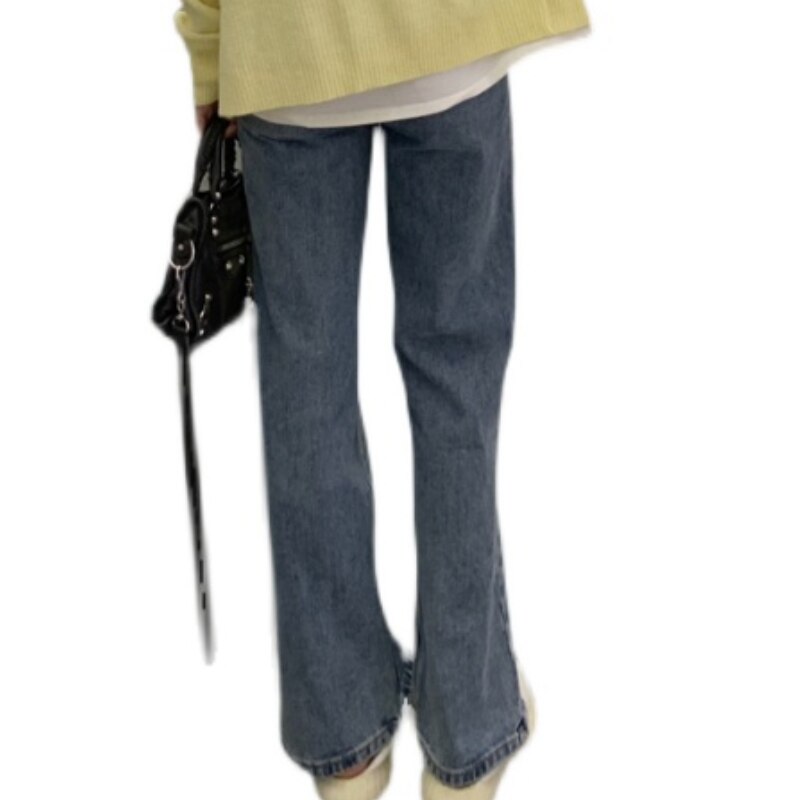 Jeans Women Oversize M-4xl All-match Full Length Flare Trousers Side Split Solid Casual Popular Street Teen Denim