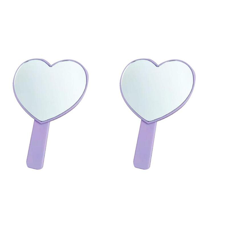 2 pçs pequeno espelho de maquiagem colorido lidar com espelho cosmético portátil coração espelho cabelo groomer presentes para mulher senhora a05: Purple