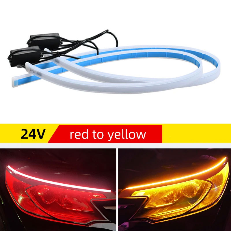 Luces de circulación diurna para camión de 24V, luz LED de intermitente que fluye, luz amarilla, arranque, escaneo dinámico, DRL, faro impermeable para camión: Negro / Cristal azul